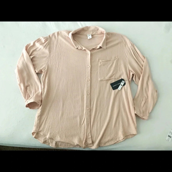 Melrose and Market light pink button down linen shirt pocket size large in Women - Picture 3 of 7